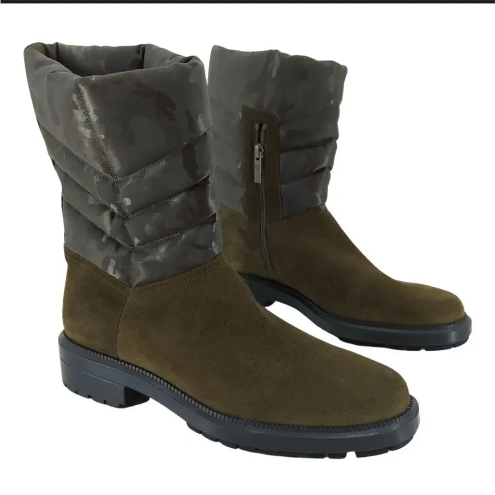 AQUATALIA Women's 6.5 Lori Boots Herb Olive Green Camouflage Suede Puffer NWOB